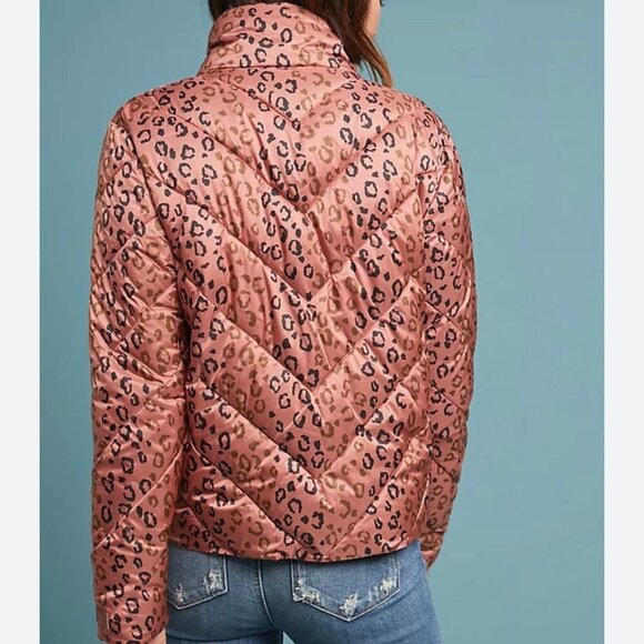 Scotch & Soda Jacket XS Womens Pink Puffer Quilted Leopard Winter Full Zip - Picture 2 of 13
